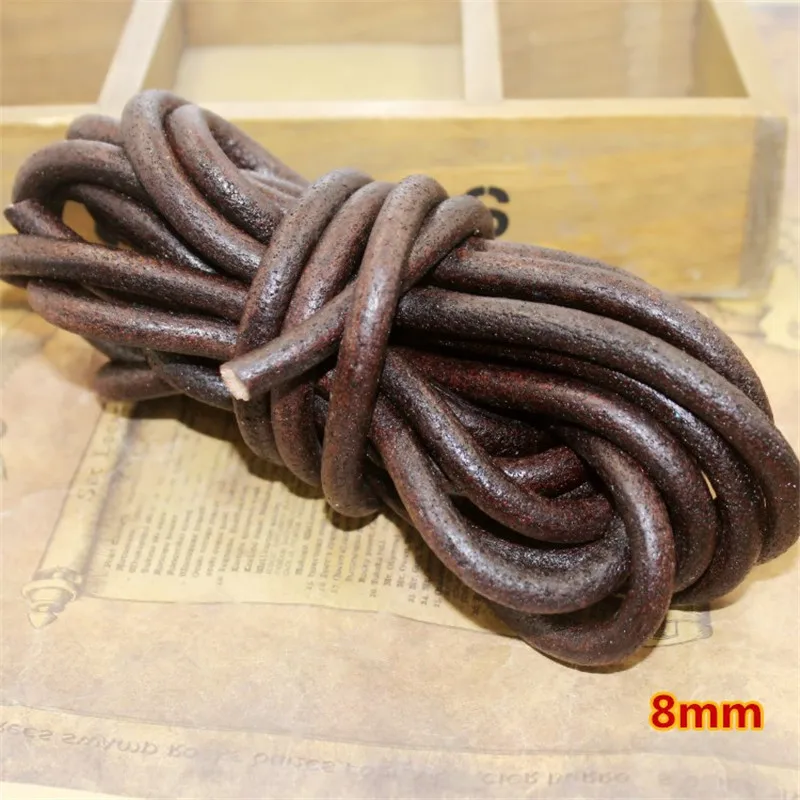 round 8mm 2 м/лот 2/3/4/5/6/8/10 мм плоский круглый шнур из натуральной кожи в стиле ретро темно-коричневая кожа коровы шнур веревочный браслет DIY - Цвет: round 8mm
