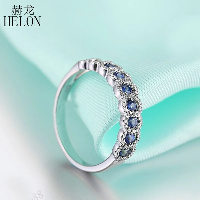 HELON Solid 18 K Белое Золото 0.95CT натуральные сапфиры бриллианты кольцо с драгоценным камнем обручальное юбилейное кольцо для женщин классические ювелирные украшения