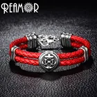 Браслет REAMOR с двойной оплеткой из кожи, руль и якорь, амулеты из нержавеющей стали 316L, модные браслеты и браслеты, мужские ювелирные изделия