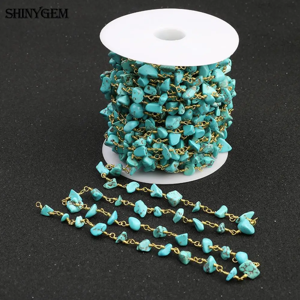 ShinyGem натуральный бирюзовый браслет из бисера 24 К золотой позолоченный браслет в виде четок цепи натуральный камень цепочка из бисера для изготовления ювелирных изделий 5 м/лот - Цвет: Blue-green(5-10mm)