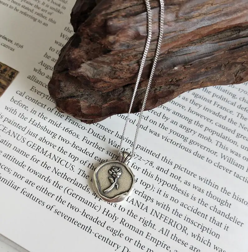 vintage silver 925 пробы Серебряное винтажное круглое ожерелье с подвеской в виде цветка розы серебряное креативное ожерелье для женщин праздничные украшения подарок - Окраска металла: vintage silver