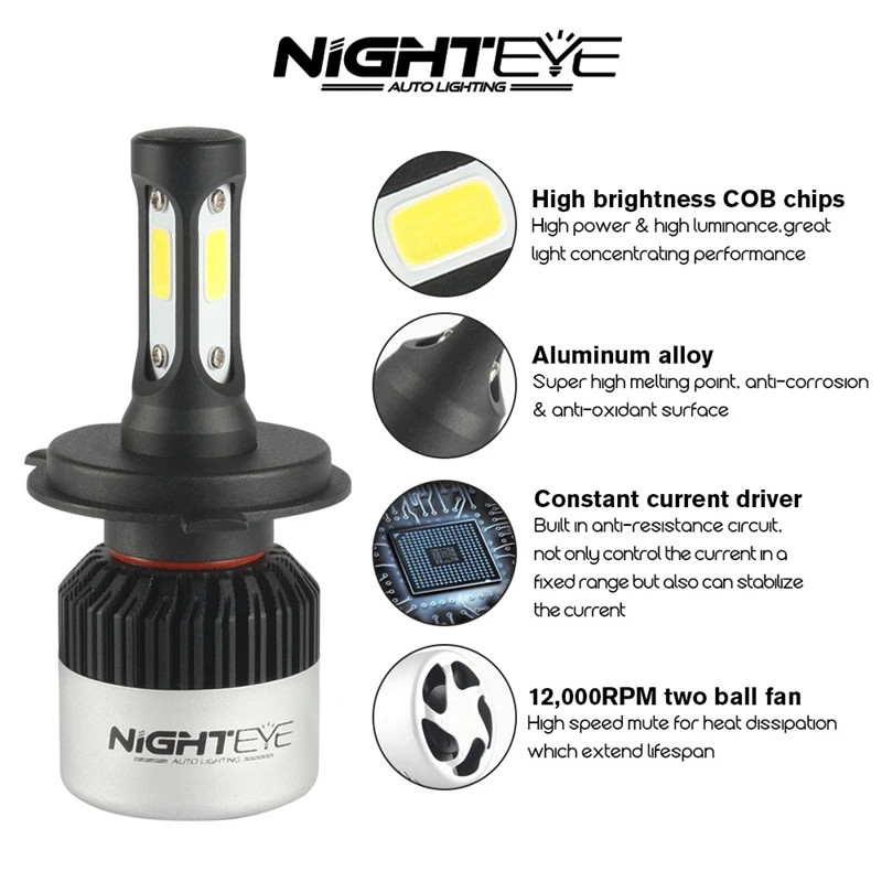 Nighteye H4 Автомобильные светодиодные фары высокой мощности авто Hi/lo HB2 9003 H13 9007