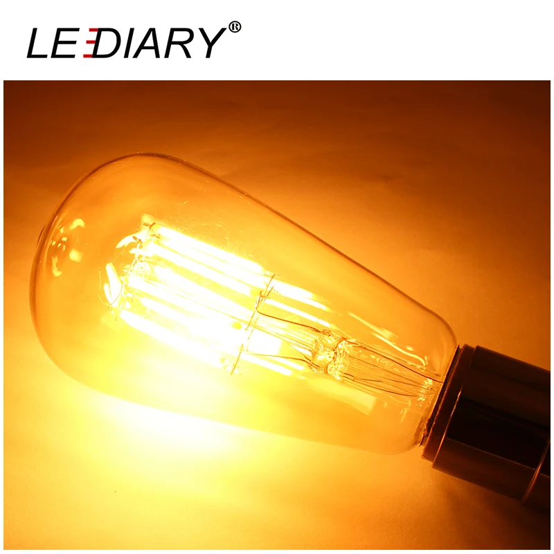 Светодиодный Dimmable 8 Вт 220 В ST64 E27 винтажное Янтарное стекло светодиодный