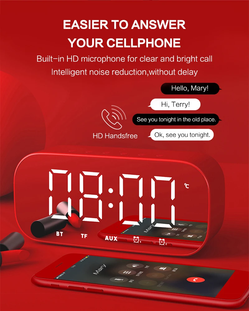 Bluetooth динамик с fm-радио светодиодный зеркальный будильник часы сабвуфер музыкальный плеер Повтор Настольные часы беспроводные