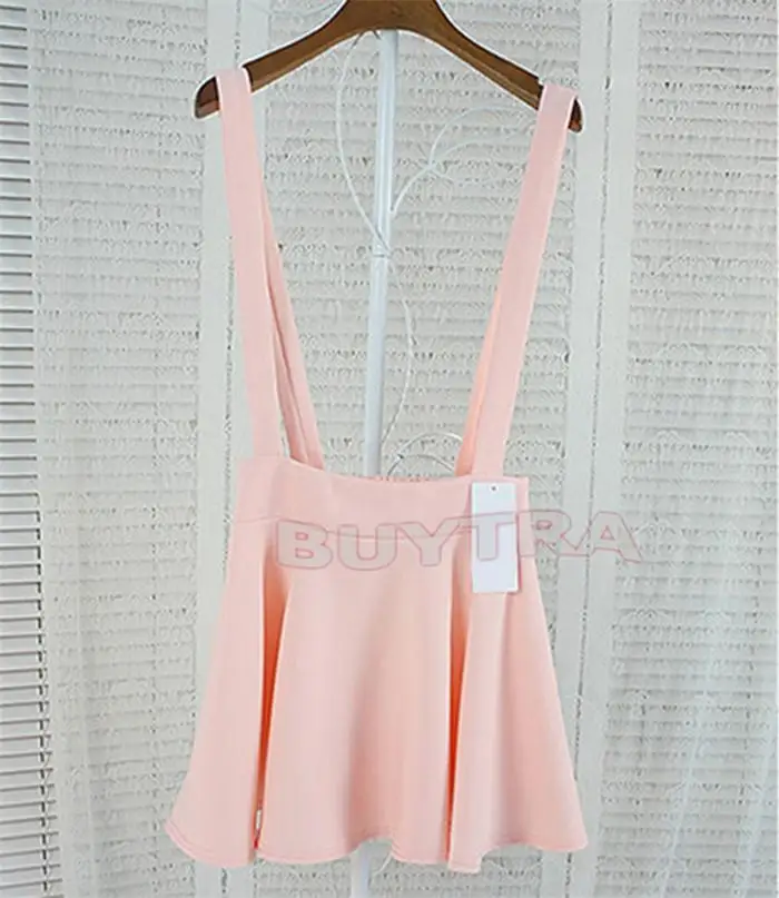 

Hollow Mini Skater Cute Women Suspender Clothes Straps High Waist Skirt HOT Candy Color Casual Style