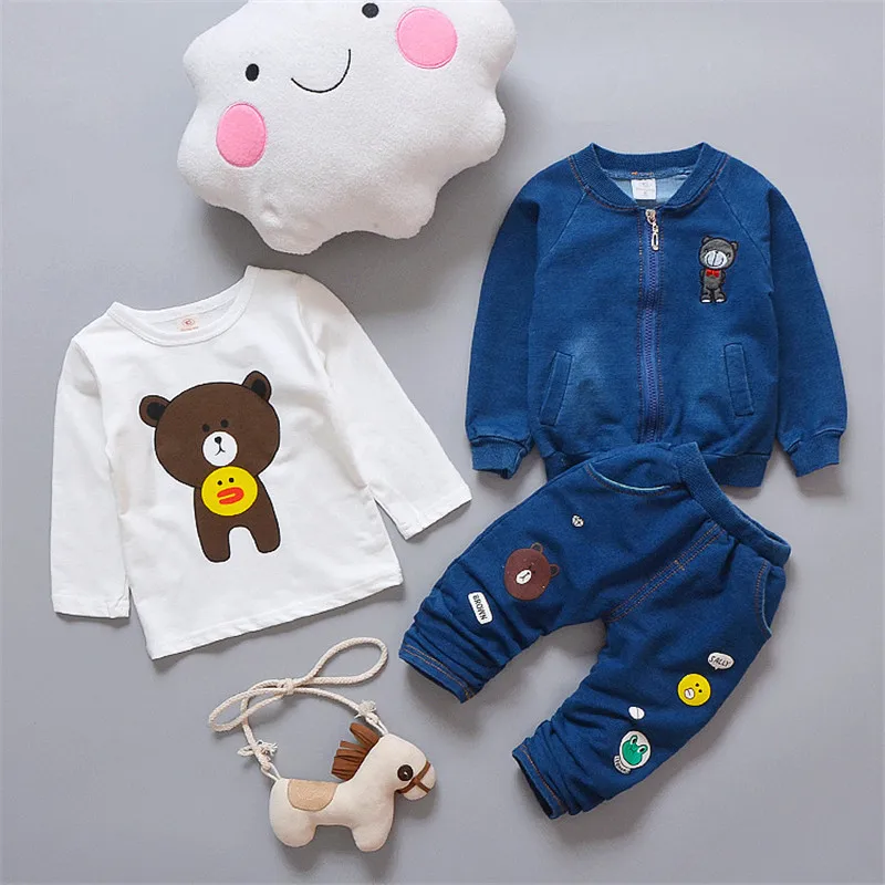 boys clothing 2018 new fashion casual 0-4 years baby boy clothes cartoon coat+T-shirt+pant set | Детская одежда и обувь