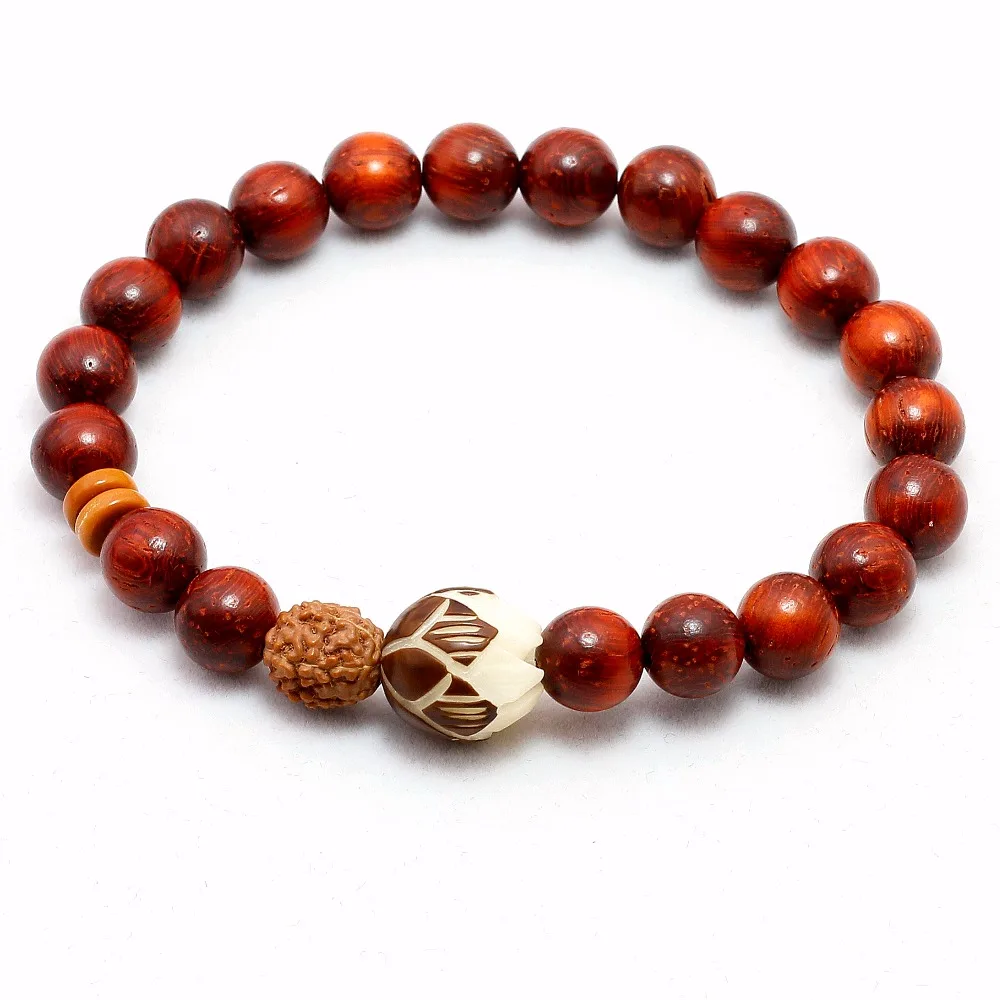 Натуральный Красный Сандерс Белый Rudraksha Bodhi цветок лотоса бусы браслет для женщин