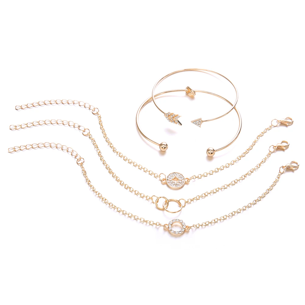 5 шт./компл. золотой серебряный цвет кристалл стрела шарм браслеты набор для