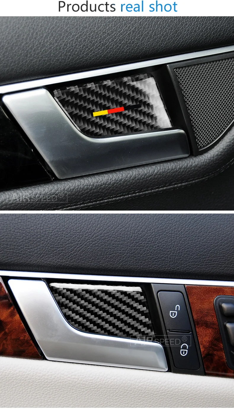 Airspeed для Mercedes C Class W204 E Class W212 аксессуары для салона автомобиля из углеродного волокна, дверные ручки, накладка на дверную чашу, наклейки