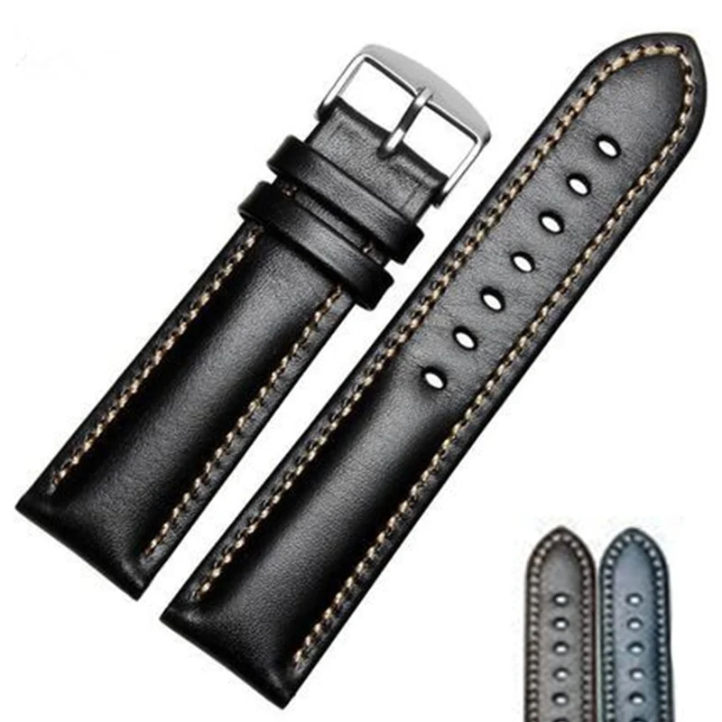 Handmade Genuine Leather Watchbands Men Women Bracelet  18 19 20 21 22 24mm VINTAGE Watch Band Strap Wiht Silver Polished Buckle