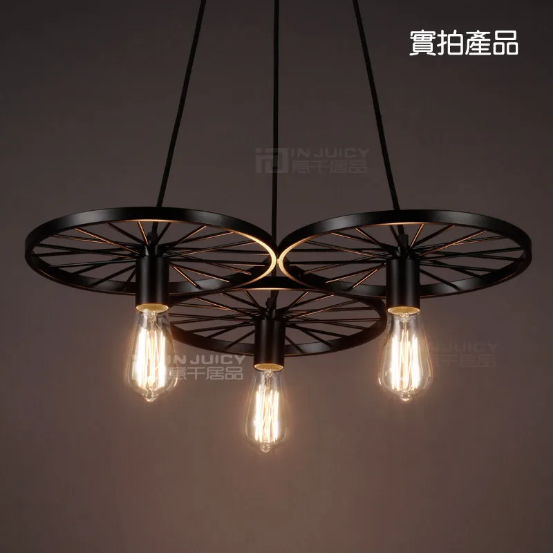 구매 로프트 빈티지 스타일 산업 Droplight 블랙 3 빛 단 철 휠 천장 조명 카페 바 클럽 커피 숍