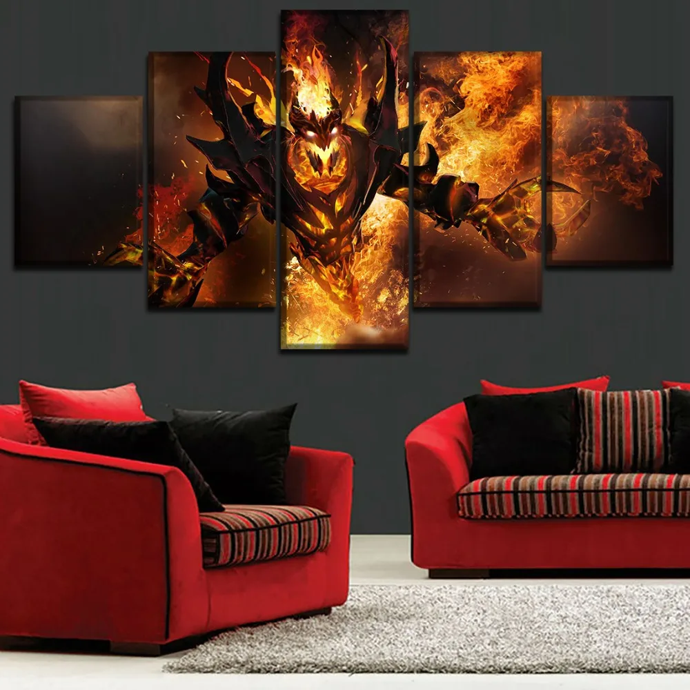 5 шт. DotA 2 Fire Heroes Печать на холсте Абстрактная живопись игра плакат современные настенные работы для дома декоративная комната для мальчиков уникальный подарок