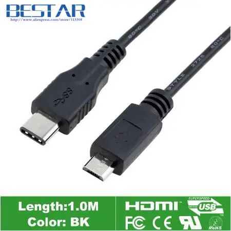 

Micro USB 2.0 5pin To USB-C Type-C Type C Male to Male Connector Cable 100cm 1m