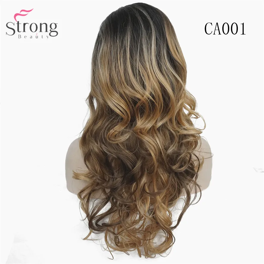 StrongBeauty парики на кружеве мононити боковая часть тепла ok Ombre коричневый/Блонд длинные вьющиеся волосы синтетический женский парик