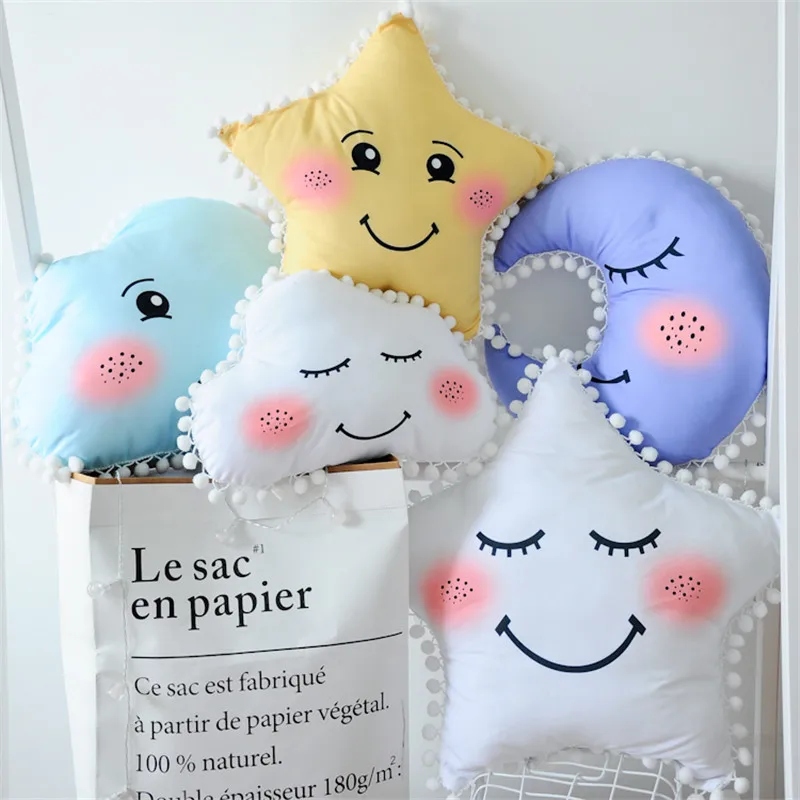cute Sky Series Pillow Stuffed Moon, Star and Clouds Plush Baby Toys Soft Cushion Nice baby sleeping Pillow home decor girl gift