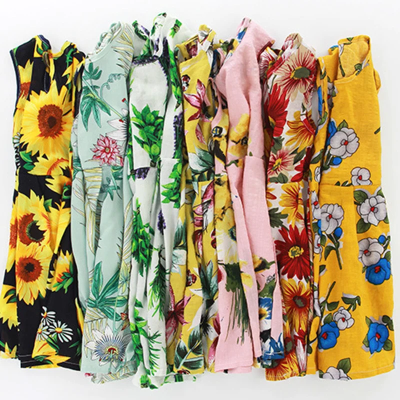 Детские платья для девочек на бретельках без рукавов с цветочным рисунком