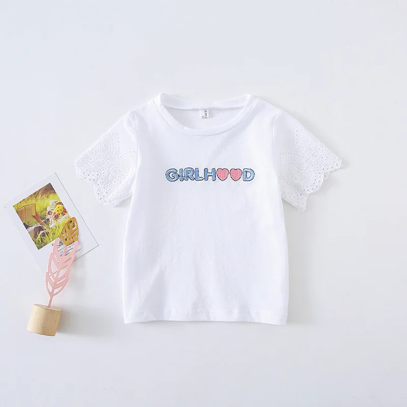 Корейские летние детские белые рубашки Повседневная футболка с Вышивкой Букв