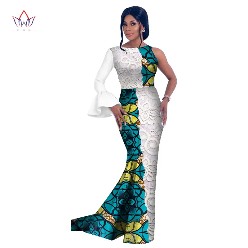 Африканский стиль модные африканские платья для женщин Vestidos кружевные pathwork Dashiki вечерние платья с круглым вырезом WY2630