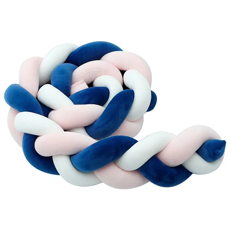 Dark blue pink white 2 м Детская кровать бампер длинная ручная работа завязанная плетеная плюшевая детская кроватка боковая защита для новорожденного ребенка узел Подушка декор комнаты - Цвет: Dark blue pink white