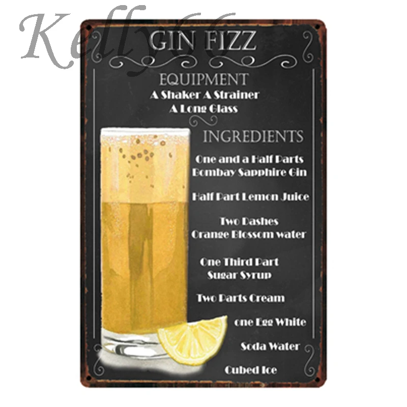 [Kelly66] Cin Fizz коктейльное металлический знак олова плакат домашний Декор Бар