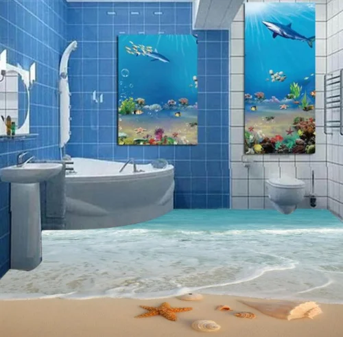 

[Самоклеющиеся] 3D Морская звезда, пляж 4 Нескользящие водонепроницаемые фото самоклеющиеся напольные настенные стикеры обои фрески настенн...