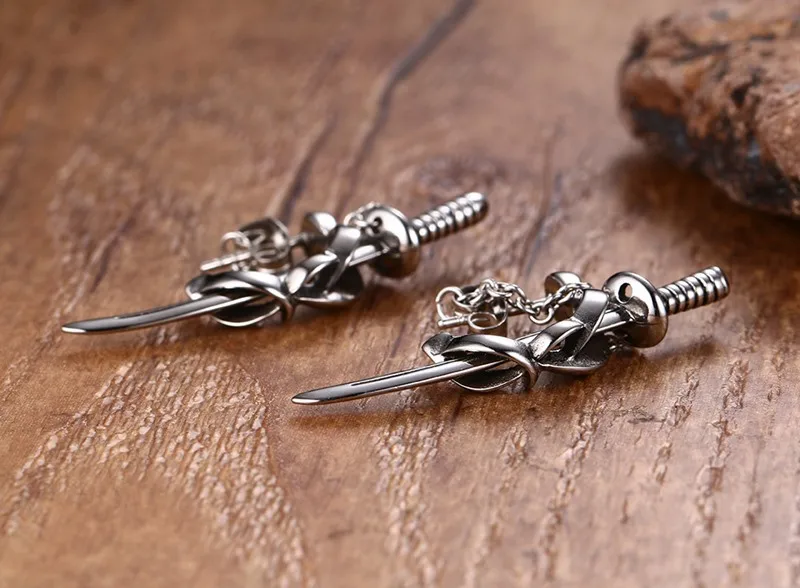 Lokaer японский самурай Scimitar Sword серьги гвоздики для мужчин маленькие винтажные из нержавеющей стали Катана пирсинг уха панк ювелирные изделия