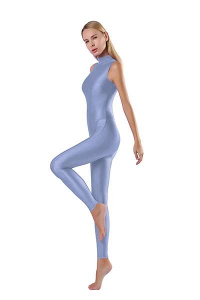 light blue Женские комбинезоны с высоким воротом, гимнастический спандекс, облегающие Комбинезоны на молнии, полная длина, женская одежда - Цвет: light blue