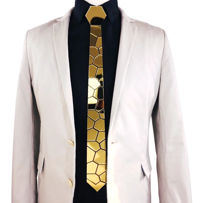GEOMETIE  NEW ARRIVAL Hand Assembled Cutting Stone Shape Gold Color Hive Necktie Fashion Ties for Party, Wedding, Dating