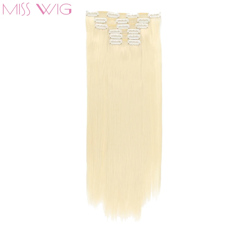 Волосы MISS WIG 60 см длинные прямые волосы на заколках для наращивания черные