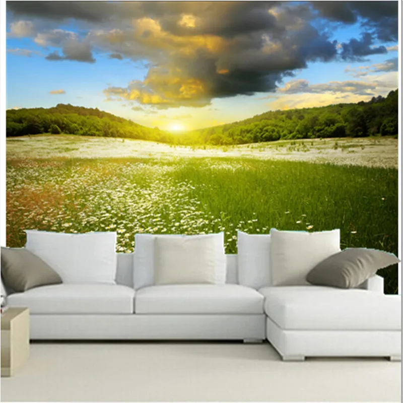 

The custom 3D murals, Sunrises and sunsets Grasslands Scenery Nature wallpapers , living room sofa TV wall bedroom wall paper