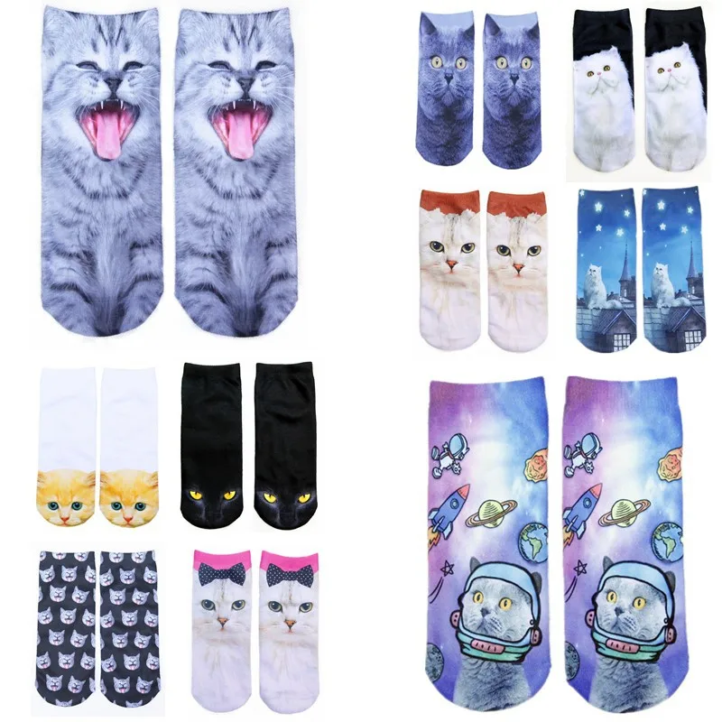 

5pairs Women Ankle Socks Hot Sale 3D PrinteCute Animal Cat Foot Funny Women's Socks Summer Deodorant Girls Female Sock Meias Sox