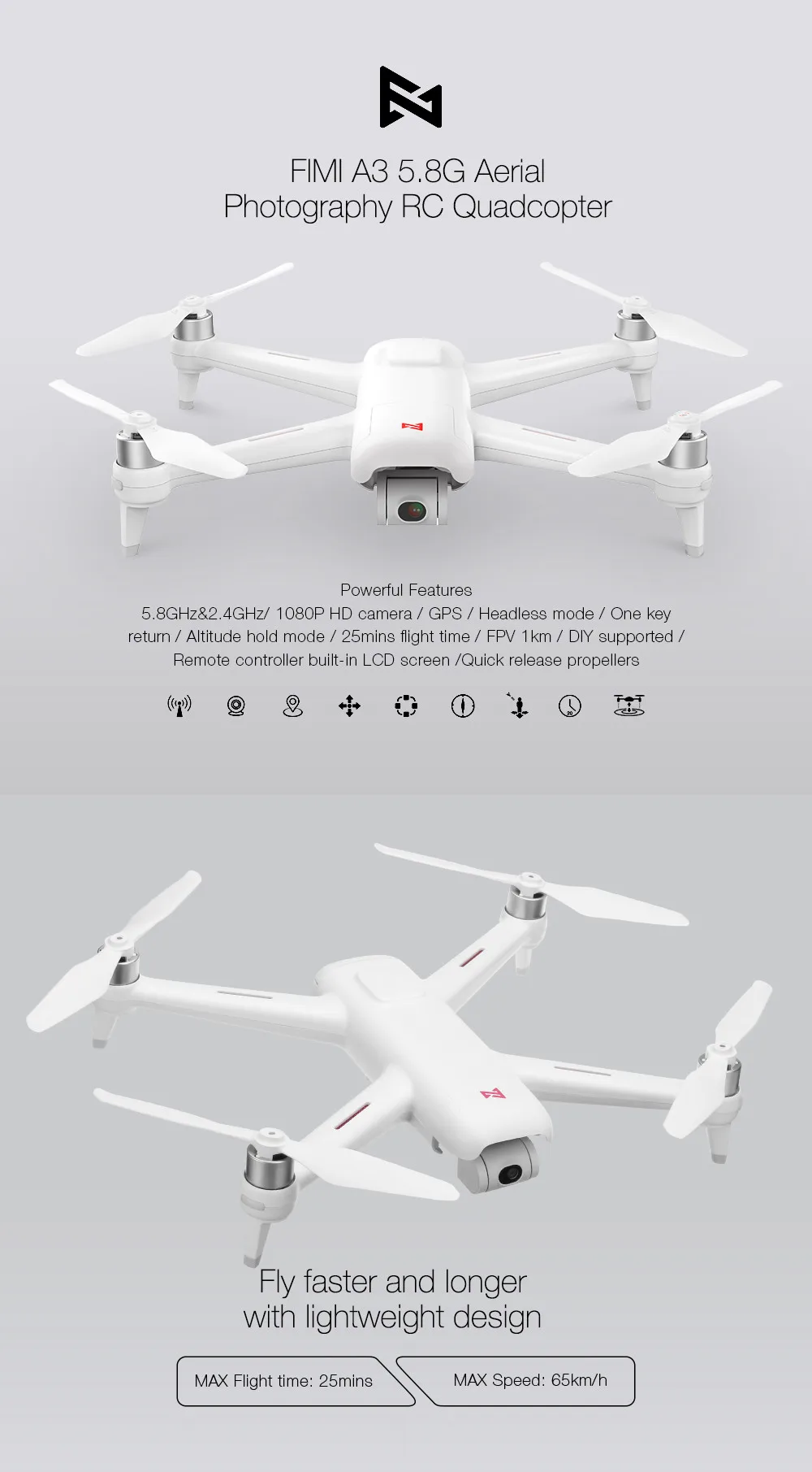 FIMI A3 5,8G gps Дрон 1 км с видом от первого лица 25 минут с 2-оси Gimbal 1080P HD Камера Квадрокоптер с дистанционным управлением Профессиональный RTF Follow me(следуй за мной