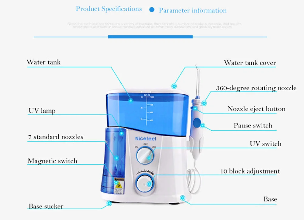 Nicefeel 1000 мл Flosser Электрический ирригатор полости рта Зубная водная струя спа блок