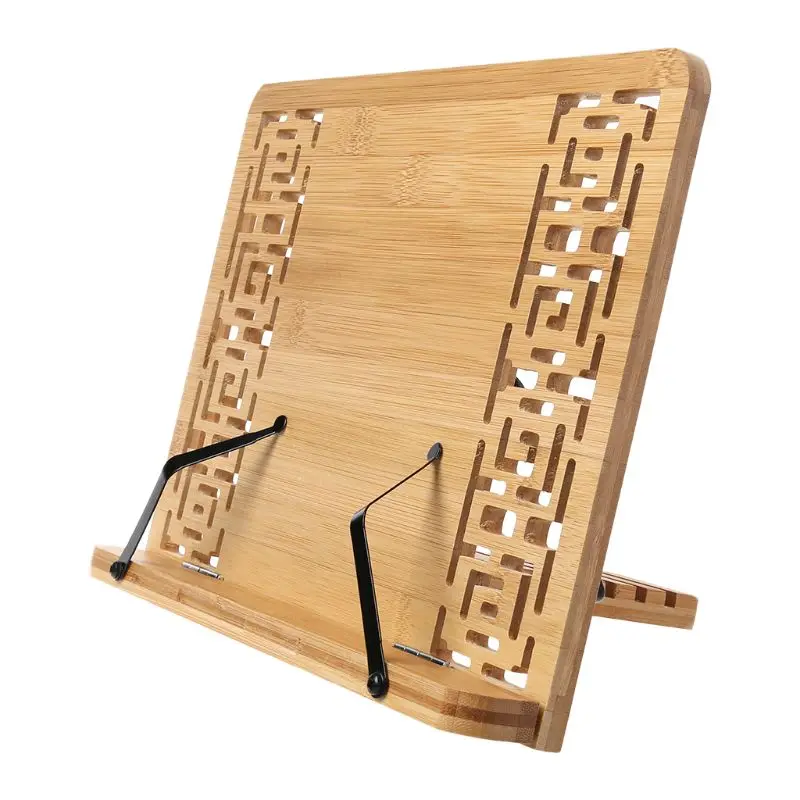 

Hollow/Shiny Side Adjustable Reading Book Holder Tray Page Paper Clips Foldable Tablet Cookbook Portable Study Bookstand Bamboo