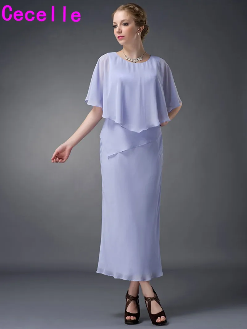 Чай Длина Лаванда оболочка Многоуровневое шифон мать невесты Платья для женщин
