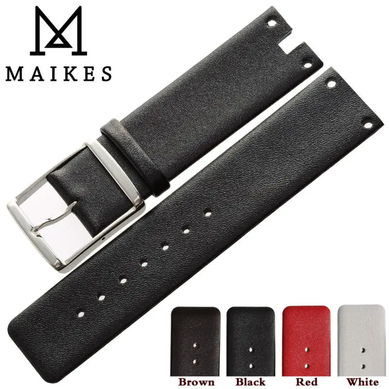 

MAIKES New Watch Band Strap Genuine Leather Black White High Quality watchbands Case For CK Calvin Klein K9423101 and K9423107