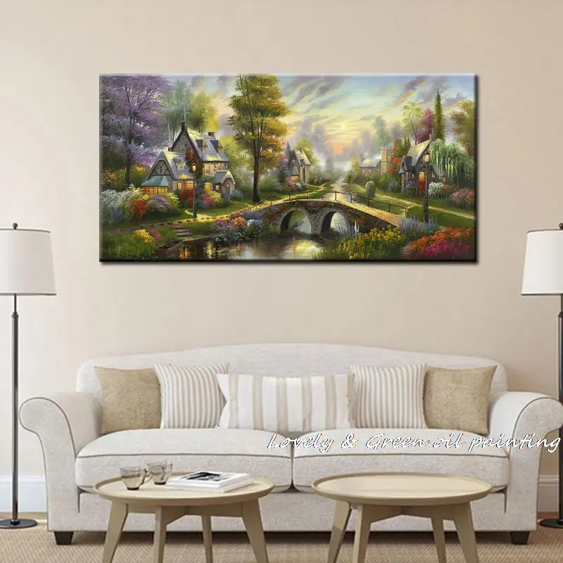 Картина маслом на холсте красивый мост река пейзаж для украшения дома