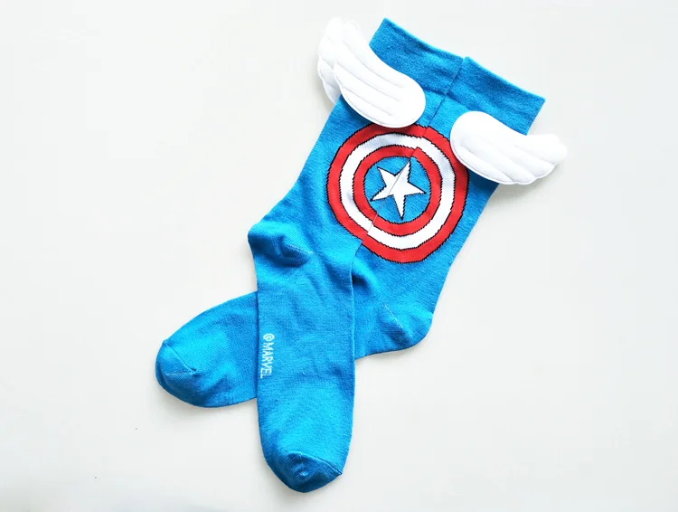 Носки Marvel, Капитан Америка, Мстители, крылья, мужские носки, Мультяшные забавные, новинка, персонализированные, мягкие, удобные, Calcetines de hombre