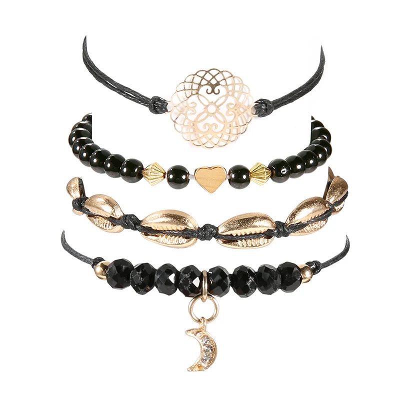4 шт./компл. Женские многослойные браслеты с бусинами и подвеской в виде Луны