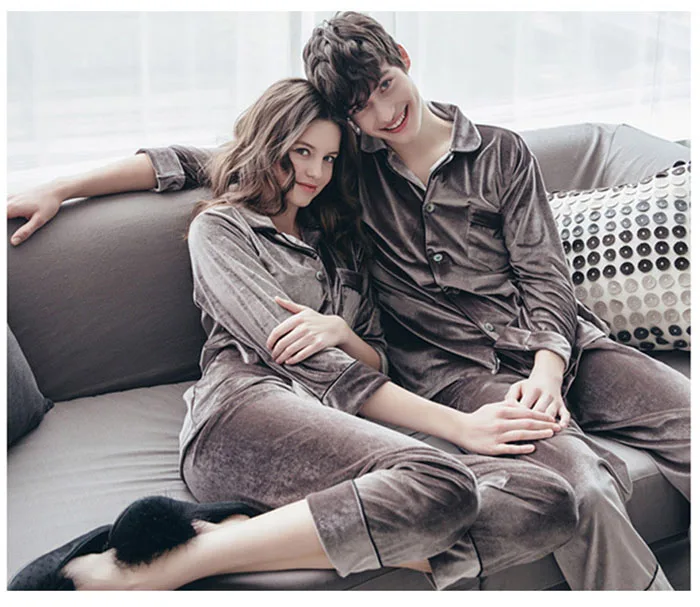 Новинка 2019 года сезон осень-зима бархатная Пижама золотого цвета для пары