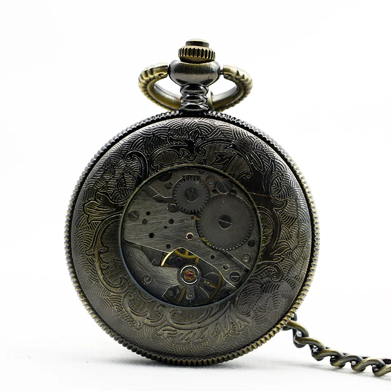 Vintage Exquisite Hollow Carved Gemstone Mechanical Pocket Watch Best Men's Necklace Pendant Accessories Gentleman Style Clock