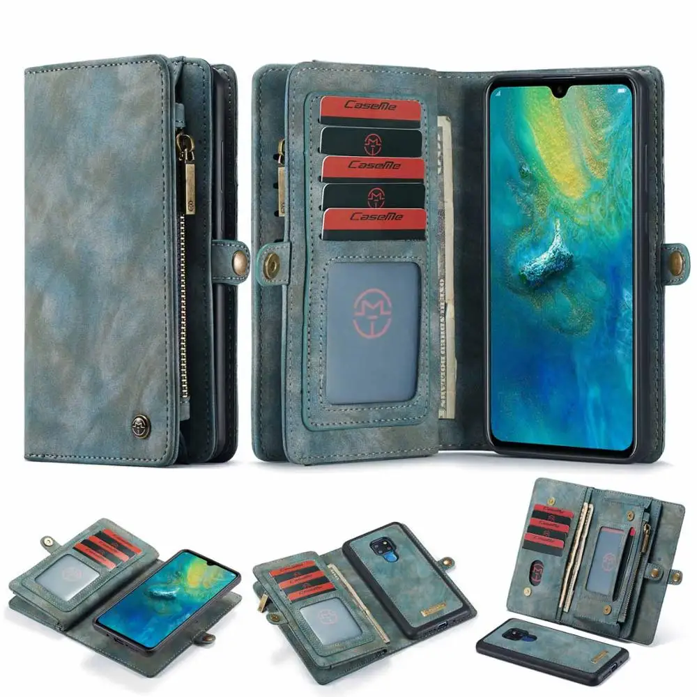 Blue Для huawei mate 20 чехол-кошелек кожаный кошелек на молнии съемный магнитный чехол с откидной крышкой для кредитных карт чехол для huawei mate 20 - Цвет: Blue