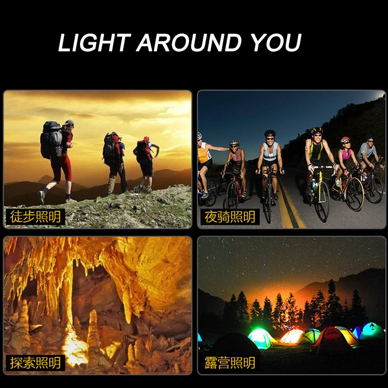 USB Перезаряжаемый велосипедный светильник на голову велосипеда с четырьмя