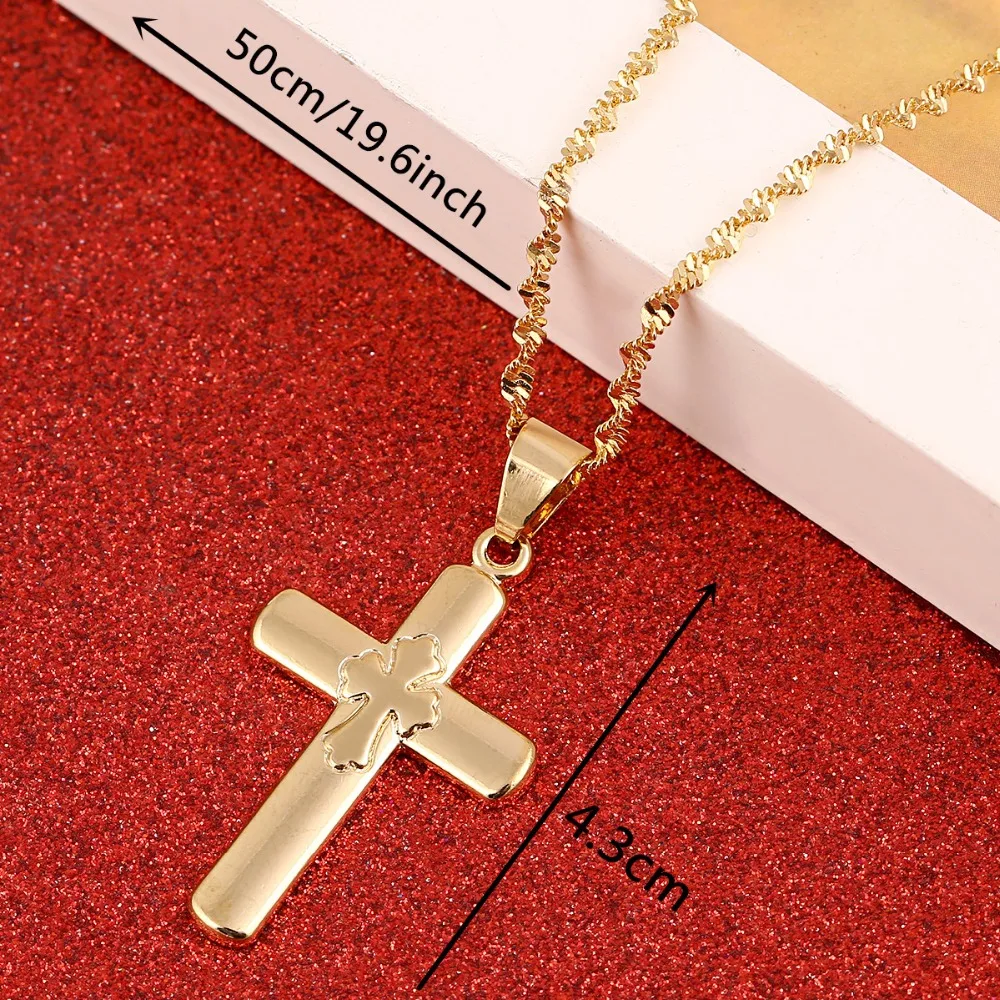 Cross Necklace Jesus Piece Pendant Gold Color Men Chain Catholic Jewelry Christmas Gifts | Украшения и аксессуары