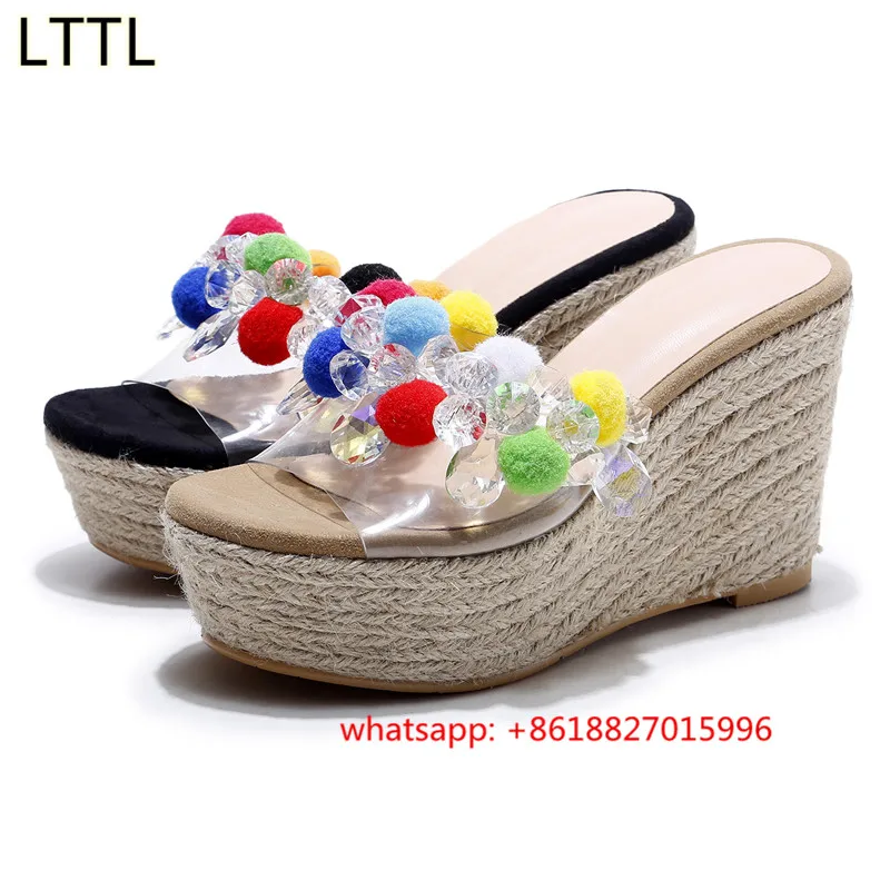 Дизайн моды Трава Нижние Клинья Высокой Пятки Платформы с Открытым Носком