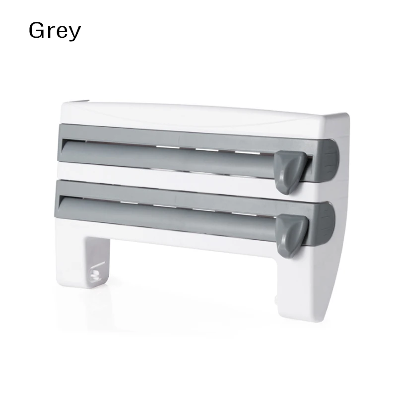 Grey Пластиковый стеллаж для хранения пленки для холодильника, резак для обертывания, кухонный держатель для бумажных полотенец из оловянной фольги, пластиковый держатель для полотенец - Цвет: Grey