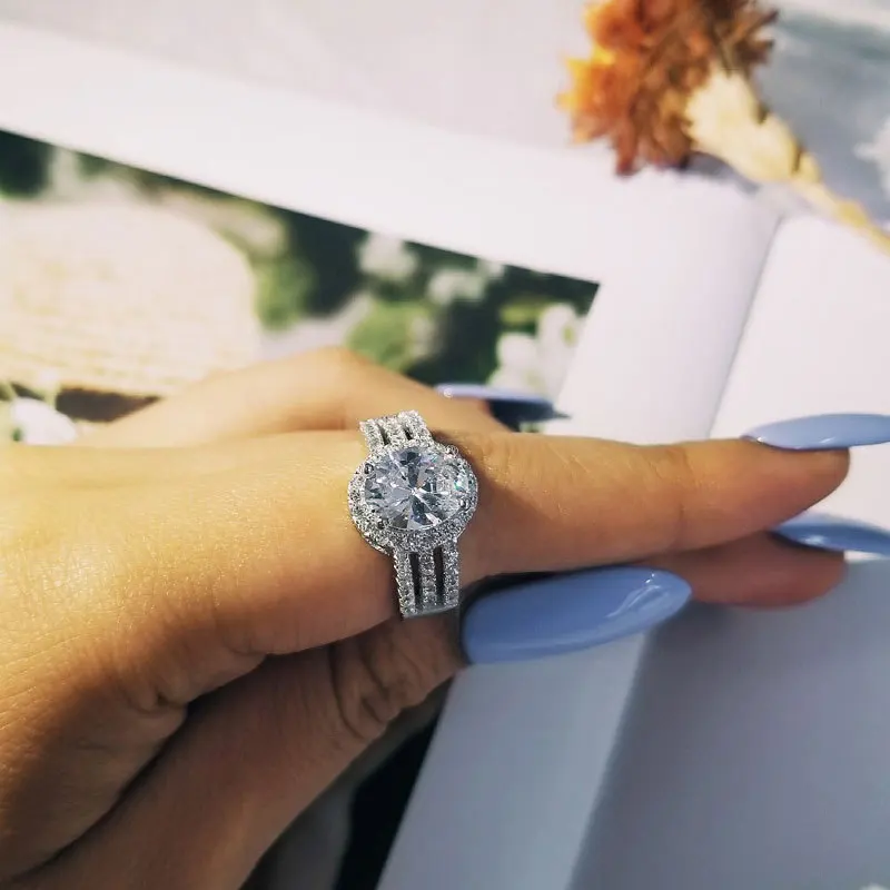 Кольцо из стерлингового серебра с цирконием и бриллиантом Женское кольцо