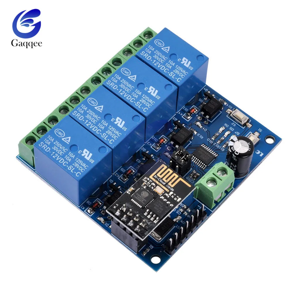 DC 12 В ESP8266 четырехканальный релейный модуль и ESP-01 wifi модуль для умного дома интеллектуальная мебель 4 wifi реле канала модуль