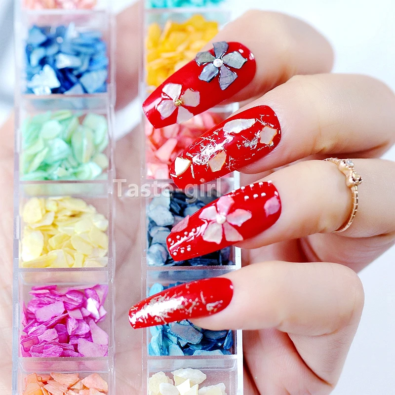 

1Box Glitter Nail Decorations 3D Shiny Abalone Pearl Shell Slice Flake Nail Art Stones Charms Spangles Tips Manicure Accessories