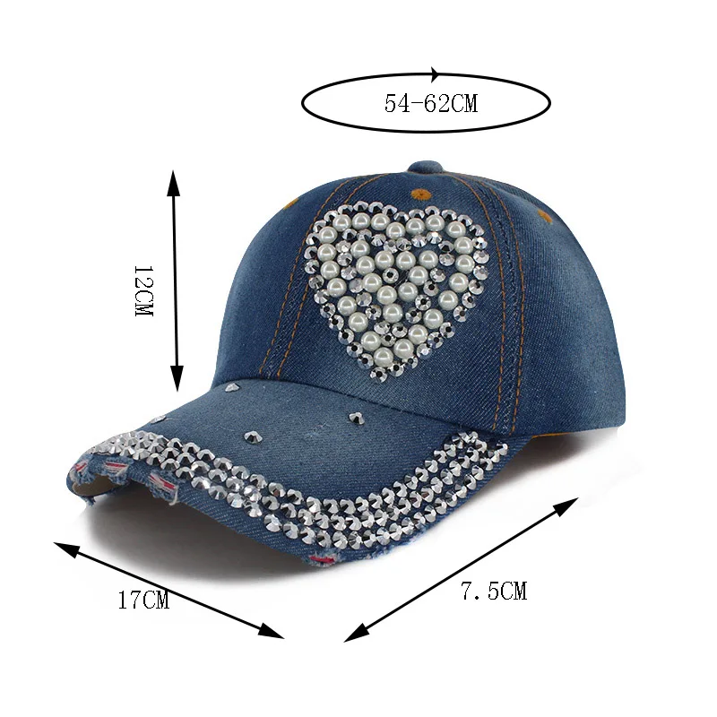 HLEISXI New Fashion Adult Women Love Baseball Cap Summer Casual Caps For Female Denim Hat Adjustable Snap Back Brand Hats